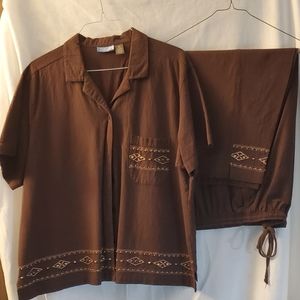 Jane Ashley 2 pc=3x Top/2x Pants, Brown